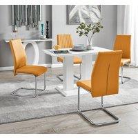 FurnitureboxUK Imperia 4 Seater Modern White High Gloss Rectangular Dining Table And 4 Lorenzo Faux Leather Chairs in Mustard