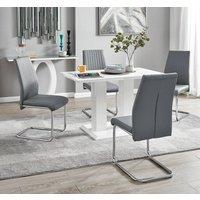 FurnitureboxUK Imperia 4 Seater Modern White High Gloss Rectangular Dining Table And 4 Lorenzo Faux Leather Chairs in Grey