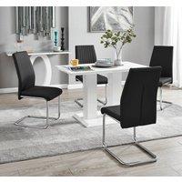 FurnitureboxUK Imperia 4 Seater Modern White High Gloss Rectangular Dining Table And 4 Lorenzo Faux Leather Chairs in Black