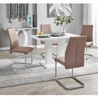 FurnitureboxUK Imperia 4 Seater Modern White High Gloss Rectangular Dining Table And 4 Lorenzo Faux Leather Chairs in Beige