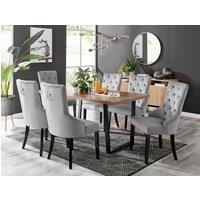 FurnitureboxUK Kylo Large Brown Wood Effect Dining Table & 6 Belgravia Black Leg Velvet Chairs in Grey