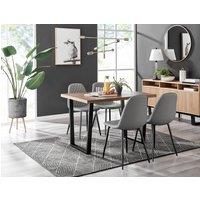 FurnitureboxUK Kylo Brown Wood Effect Dining Table With Black 'U' Legs & 4 Corona Faux Leather Chairs in Grey