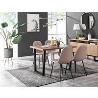 FurnitureboxUK Kylo Brown Wood Effect Dining Table With Black 'U' Legs & 4 Corona Faux Leather Chairs in Beige