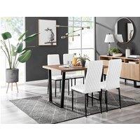 FurnitureboxUK Kylo Brown Wood Effect Dining Table With Black 'U' Legs & 4 Milan Faux Leather Chairs in White