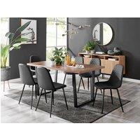 FurnitureboxUK Kylo Large Brown Wood Effect Dining Table & 6 Corona Black Leg Feax Leather Chairs