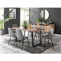 FurnitureboxUK Kylo Large Brown Wood Effect Dining Table & 6 Corona Black Leg Feax Leather Chairs in Grey