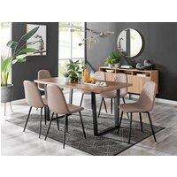 FurnitureboxUK Kylo Large Brown Wood Effect Dining Table & 6 Corona Black Leg Feax Leather Chairs in Beige