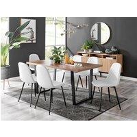 FurnitureboxUK Kylo Large Brown Wood Effect Dining Table & 6 Corona Black Leg Feax Leather Chairs in White