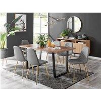 FurnitureboxUK Kylo Large Brown Wood Effect Dining Table & 6 Corona Gold Leg Faux Leather Chairs in Grey
