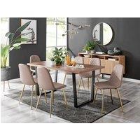 FurnitureboxUK Kylo Large Brown Wood Effect Dining Table & 6 Corona Gold Leg Faux Leather Chairs in Beige