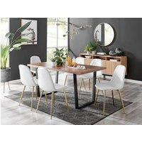 FurnitureboxUK Kylo Large Brown Wood Effect Dining Table & 6 Corona Gold Leg Faux Leather Chairs in White