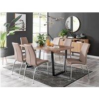 FurnitureboxUK Kylo Large Brown Wood Effect Dining Table & 6 Isco Faux Leather Chairs in Beige