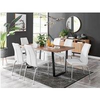 FurnitureboxUK Kylo Large Brown Wood Effect Dining Table & 6 Isco Faux Leather Chairs in White