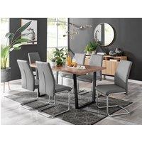 FurnitureboxUK Kylo Large Brown Wood Effect Dining Table & 6 Lorenzo Faux Leather Chairs in Grey
