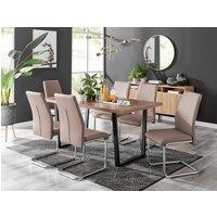 FurnitureboxUK Kylo Large Brown Wood Effect Dining Table & 6 Lorenzo Faux Leather Chairs in Beige