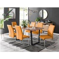 FurnitureboxUK Kylo Large Brown Wood Effect Dining Table & 6 Lorenzo Faux Leather Chairs in Mustard