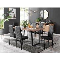 FurnitureboxUK Kylo Large Brown Wood Effect Dining Table & 6 Milan Black Leg Faux Leather Chairs