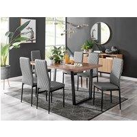 FurnitureboxUK Kylo Large Brown Wood Effect Dining Table & 6 Milan Black Leg Faux Leather Chairs in Grey