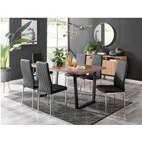 FurnitureboxUK Kylo Large Brown Wood Effect Dining Table & 6 Milan Chrome Leg Faux LeatherChairs in Black