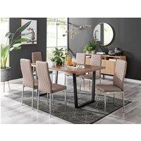 FurnitureboxUK Kylo Large Brown Wood Effect Dining Table & 6 Milan Chrome Leg Faux LeatherChairs in Beige