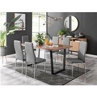 FurnitureboxUK Kylo Large Brown Wood Effect Dining Table & 6 Milan Chrome Leg Faux LeatherChairs in Grey