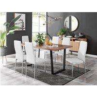 FurnitureboxUK Kylo Large Brown Wood Effect Dining Table & 6 Milan Chrome Leg Faux LeatherChairs in White