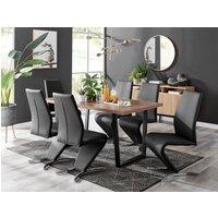 FurnitureboxUK Kylo Large Brown Wood Effect Dining Table & 6 Willow Faux Leather Chairs in Black