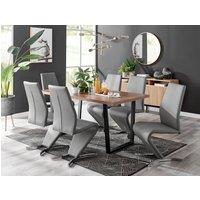 FurnitureboxUK Kylo Large Brown Wood Effect Dining Table & 6 Willow Faux Leather Chairs in Grey
