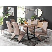 FurnitureboxUK Kylo Large Brown Wood Effect Dining Table & 6 Willow Faux Leather Chairs in Beige