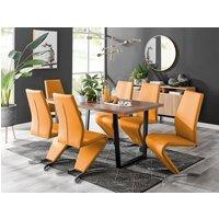 FurnitureboxUK Kylo Large Brown Wood Effect Dining Table & 6 Willow Faux Leather Chairs in Mustard