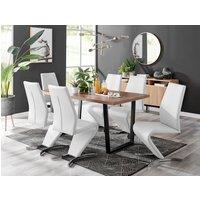 FurnitureboxUK Kylo Large Brown Wood Effect Dining Table & 6 Willow Faux Leather Chairs in White