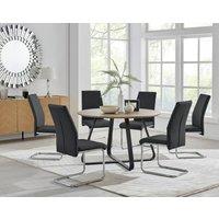 FurnitureboxUK Santorini Brown Wood Effect Dining Table & 6 Black Lorenzo Chairs