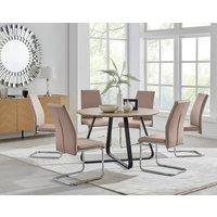 FurnitureboxUK Santorini Brown Wood Effect Dining Table & 6 Black Lorenzo Chairs in Beige