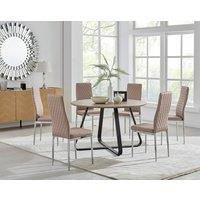 FurnitureboxUK Santorini Brown Wood Effect Dining Table & 6 Milan Chrome Leg Chairs in Beige