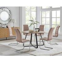 FurnitureboxUK Santorini Brown Round Dining Table And 4/6 Murano Chairs in Beige