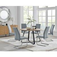 FurnitureboxUK Santorini Brown Wood Effect Dining Table & 6 Black Lorenzo Chairs in Grey