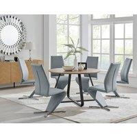 FurnitureboxUK Santorini Brown Wood Effect Dining Table & 6 Willow Chairs in Grey