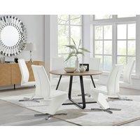 FurnitureboxUK Santorini Brown Wood Effect Dining Table & 6 Willow Chairs in Off White