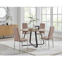 FurnitureboxUK Santorini Brown Wood Contemporary Round Dining Table And 4 Milan Chairs Set in Beige