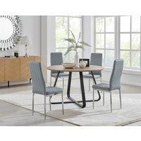FurnitureboxUK Santorini Brown Wood Contemporary Round Dining Table And 4 Milan Chairs Set in Grey