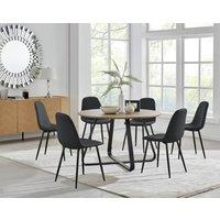 FurnitureboxUK Santorini Brown Round Dining Table And 6 Corona Black Leg Chairs