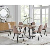 FurnitureboxUK Santorini Brown Round Dining Table And 6 Corona Black Leg Chairs in Beige