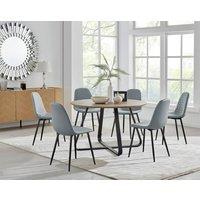 FurnitureboxUK Santorini Brown Round Dining Table And 6 Corona Black Leg Chairs in Grey