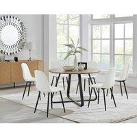 FurnitureboxUK Santorini Brown Round Dining Table And 6 Corona Black Leg Chairs in Off White