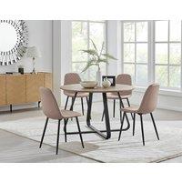 FurnitureboxUK Santorini Brown Round Table & 4 Corona Black Leg Chairs in Beige