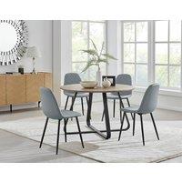 FurnitureboxUK Santorini Brown Round Table & 4 Corona Black Leg Chairs in Grey