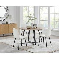 FurnitureboxUK Santorini Brown Round Table & 4 Corona Black Leg Chairs in Off White
