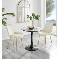 FurnitureboxUK Elina White Marble Effect Scratch Resistant Dining Table & 2 Pesaro Gold Leg Velvet Chairs in Cream
