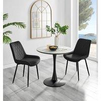 FurnitureboxUK Elina White Marble Effect Scratch Resistant Dining Table & 2 Pesaro Black Leg Velvet Chairs