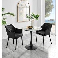 FurnitureboxUK Elina White Marble Effect Scratch Resistant Dining Table & 2 Calla Velvet Black Leg Chairs